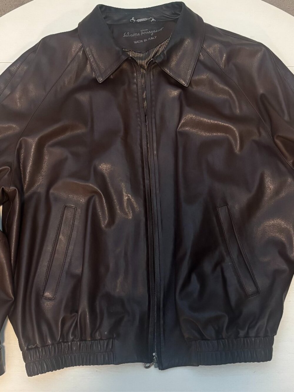 Salvatore Ferragamo Men's Nappa Leather Bomber jacket, Brown, XL, Made in Italy
